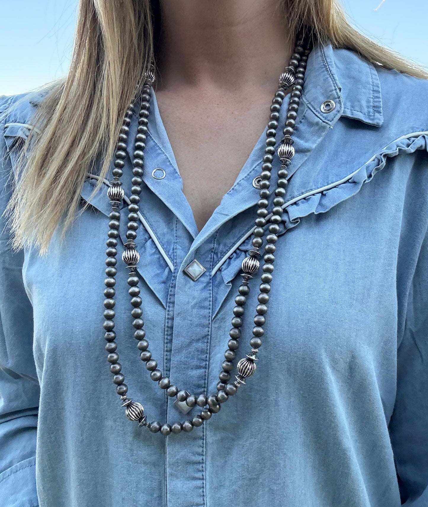 66” Melon & Faux Navajo Pearls Necklace