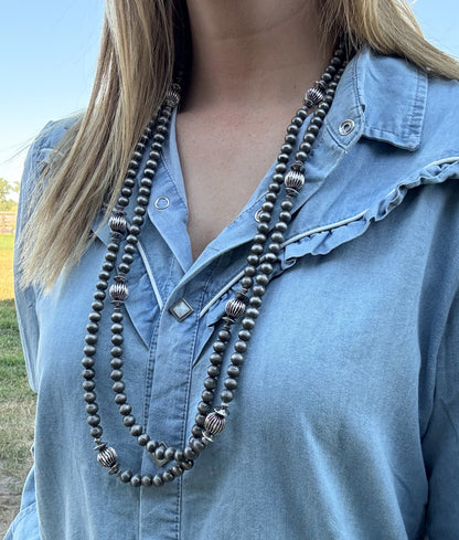 66” Melon & Faux Navajo Pearls Necklace