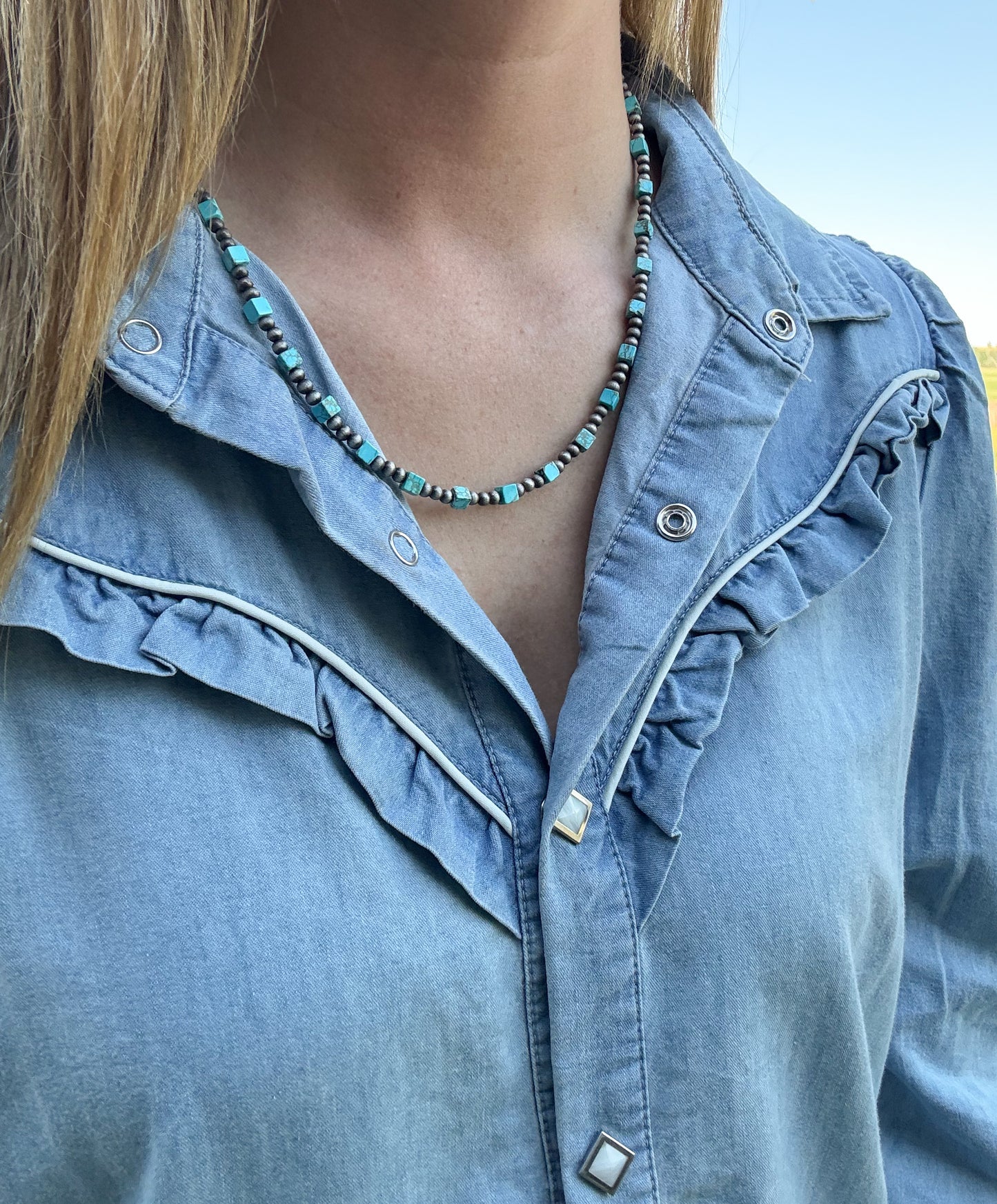 Western Faux Square Turquoise Necklace