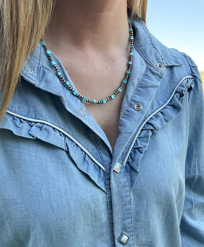 Western Faux Square Turquoise Necklace