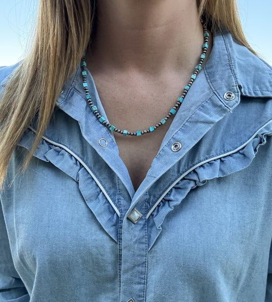 Western Faux Square Turquoise Necklace