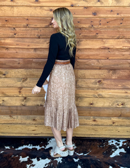 Saddle Up Ruffle Skirt *Tan