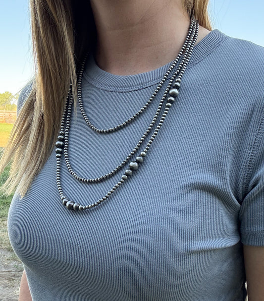 22” 3 Strand Faux Navajo Pearl Necklace