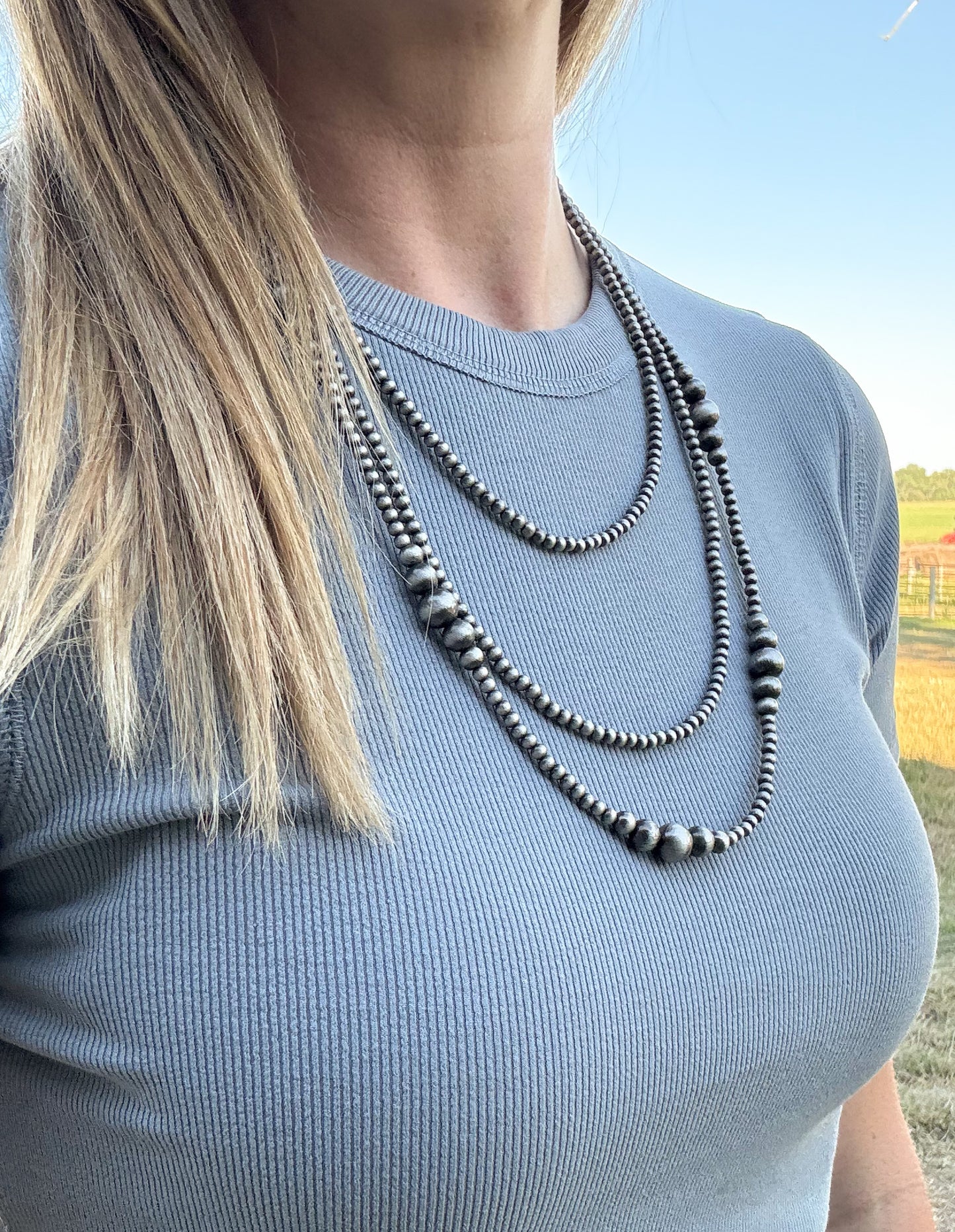 22” 3 Strand Faux Navajo Pearl Necklace