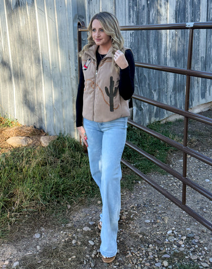 Southern Cactus Puffer Vest *Mocha