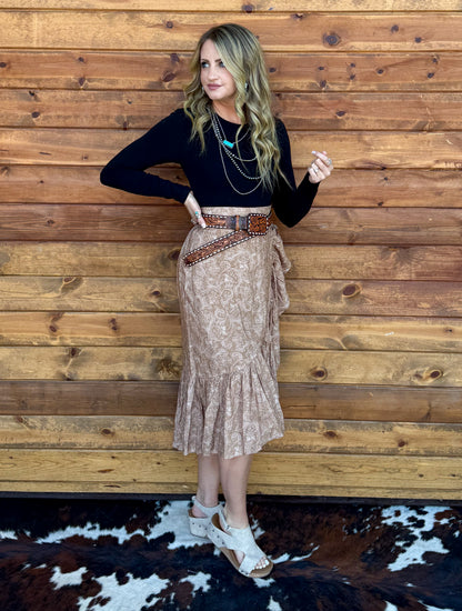 Saddle Up Ruffle Skirt *Tan