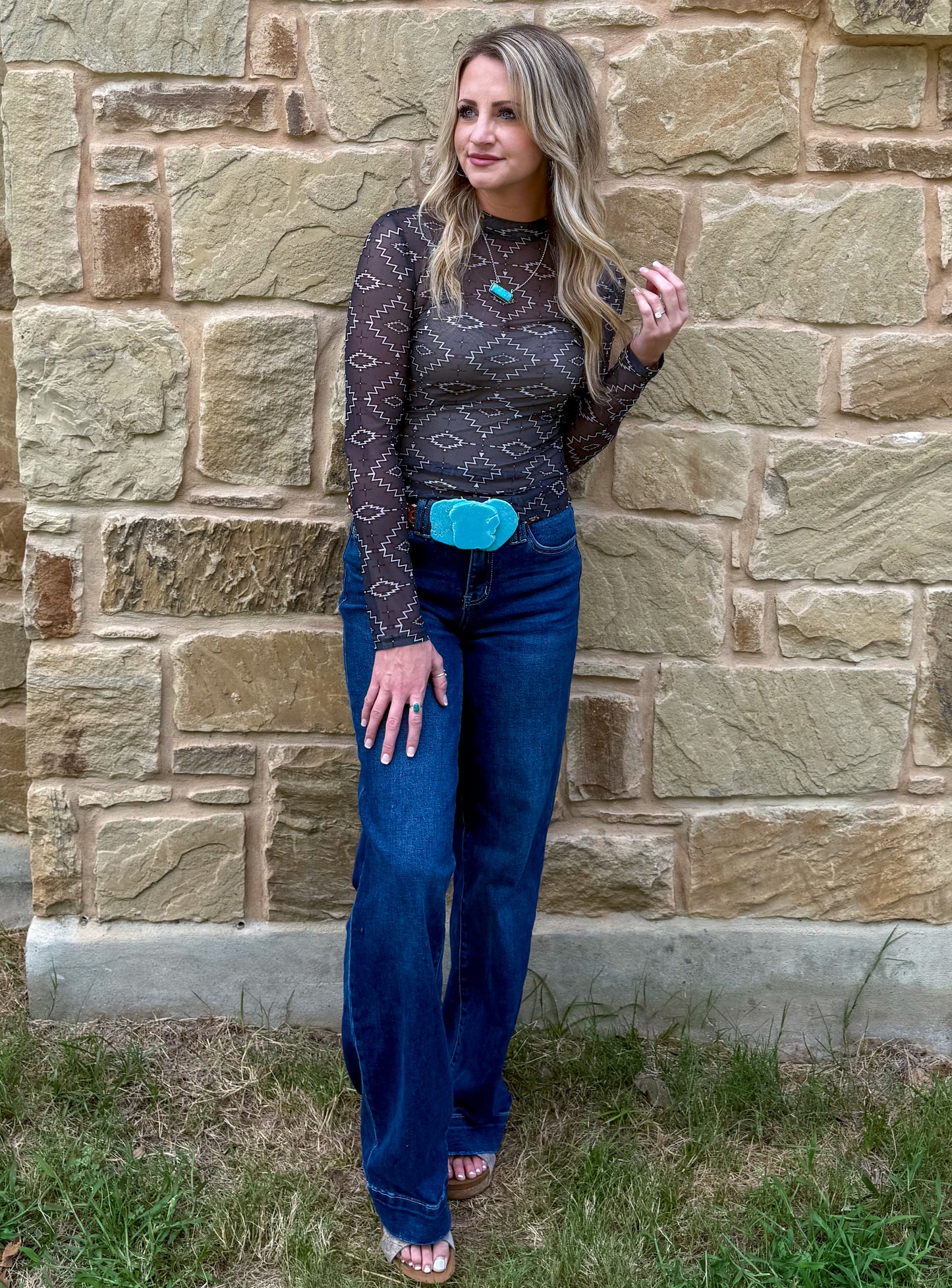Midnight Aztec Mesh Top