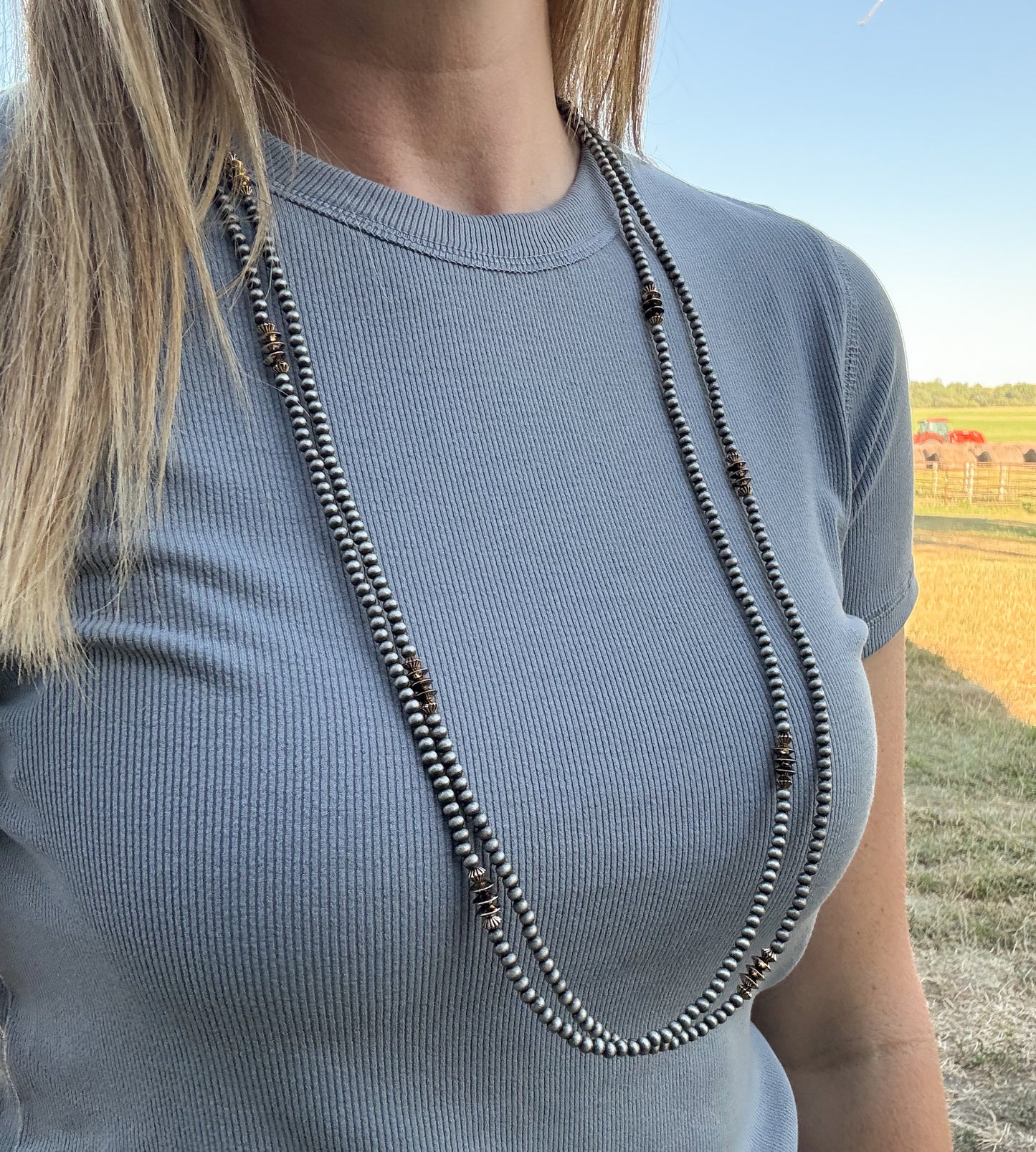66” Dainty Faux Navajo Pearls & Gold