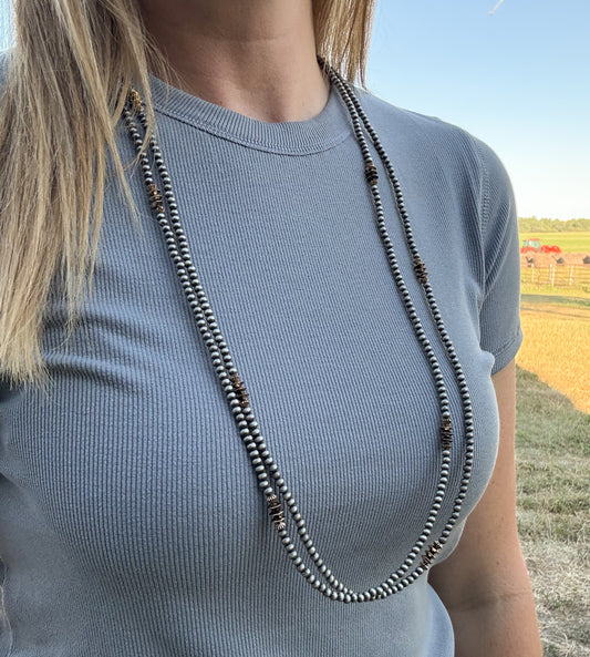 66” Dainty Faux Navajo Pearls & Gold