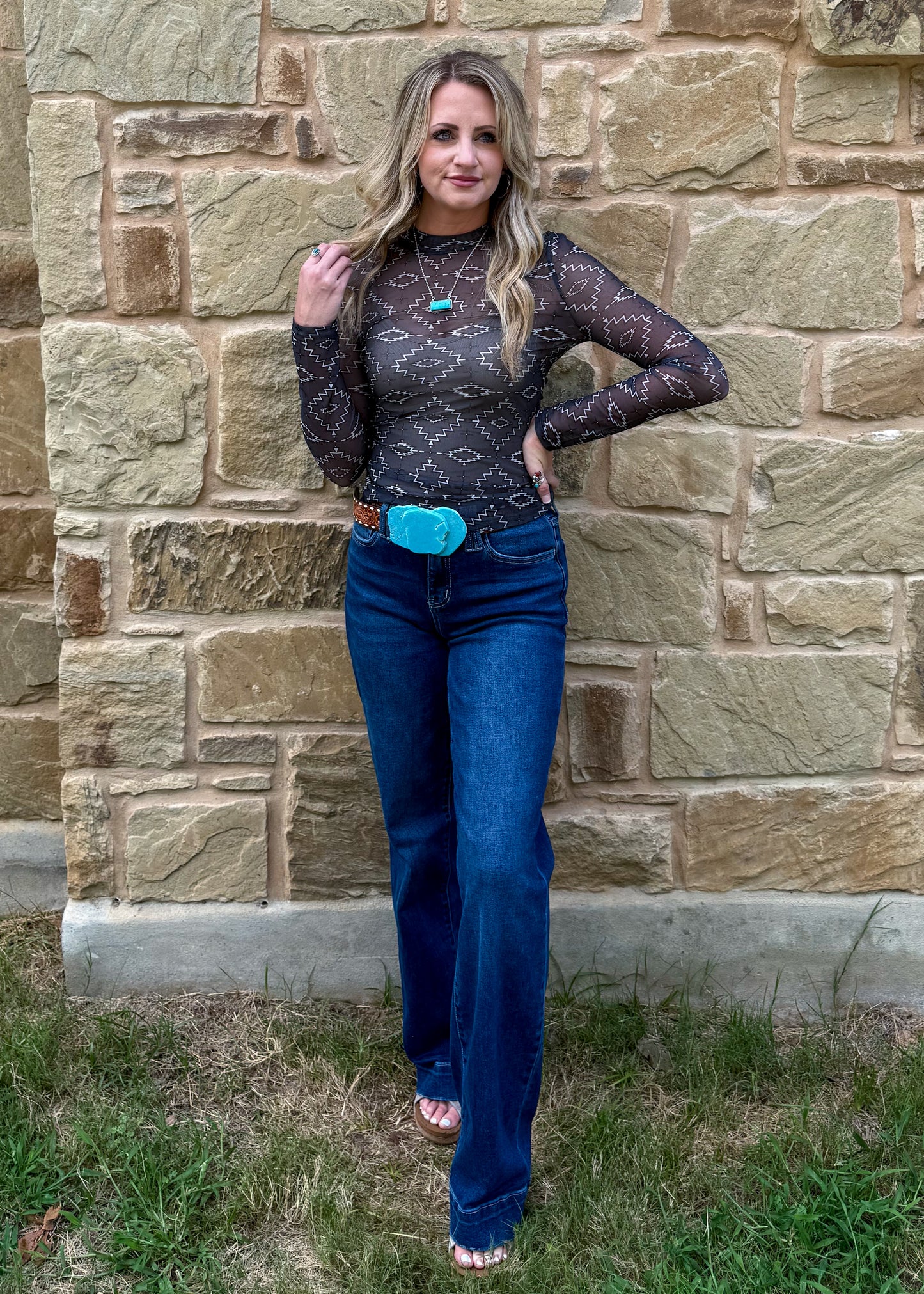 Midnight Aztec Mesh Top