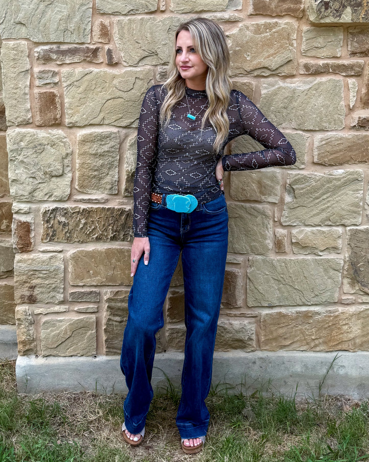 Midnight Aztec Mesh Top