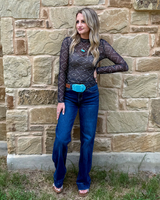 Midnight Aztec Mesh Top