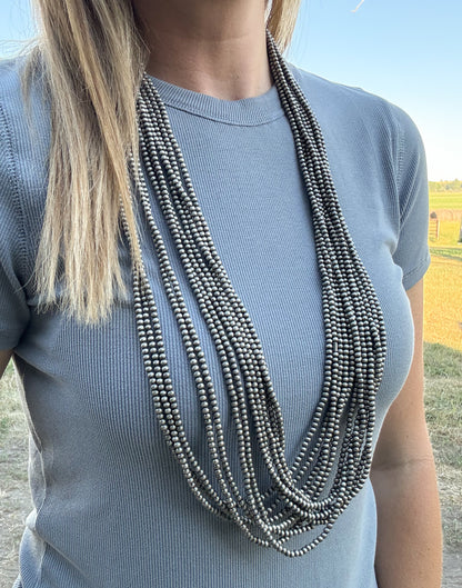 70” 6 Strands Faux Navajo Pearls Necklace