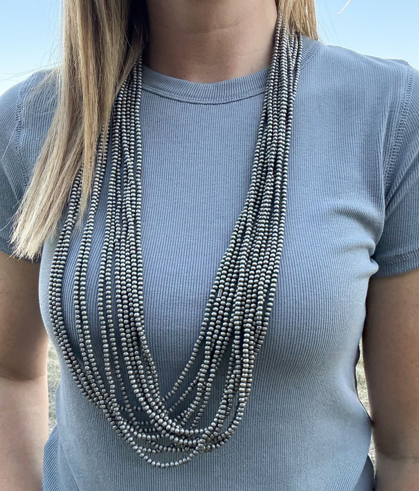 70” 6 Strands Faux Navajo Pearls Necklace