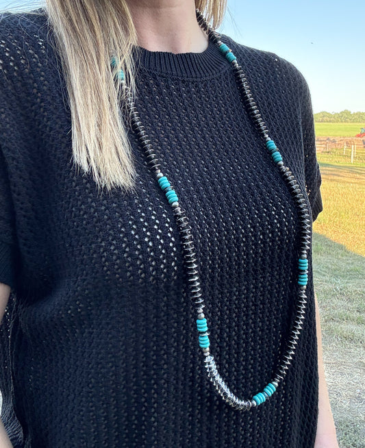 40” Burnished Silver Disc Necklace