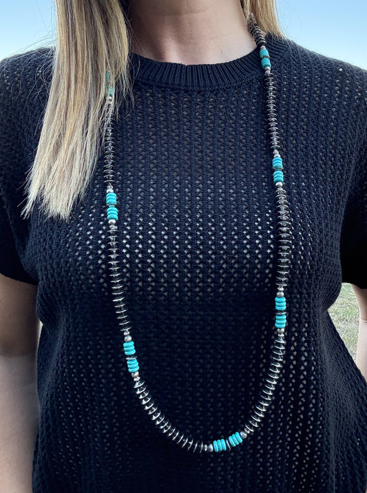 40” Burnished Silver Disc Necklace