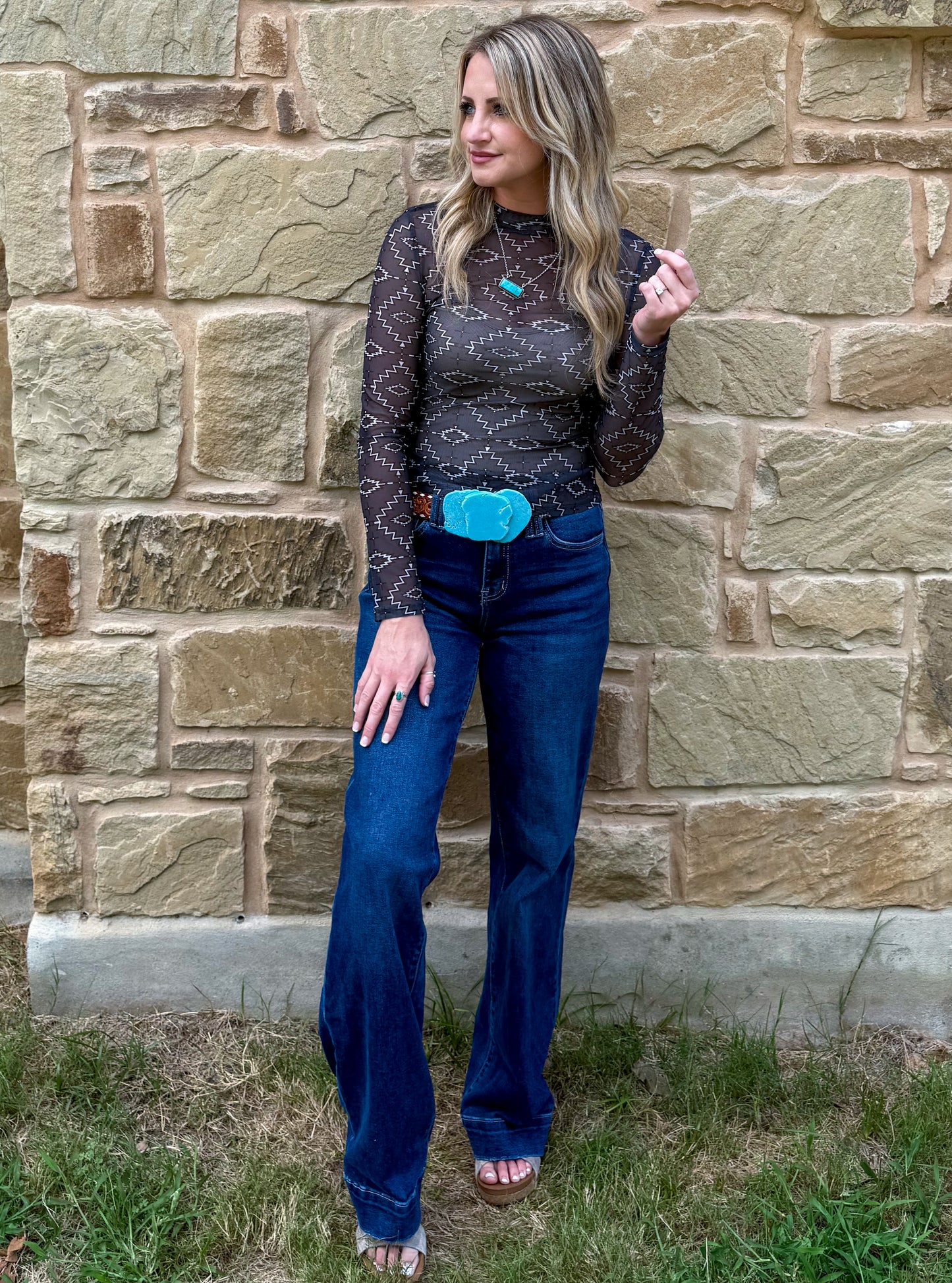 Midnight Aztec Mesh Top