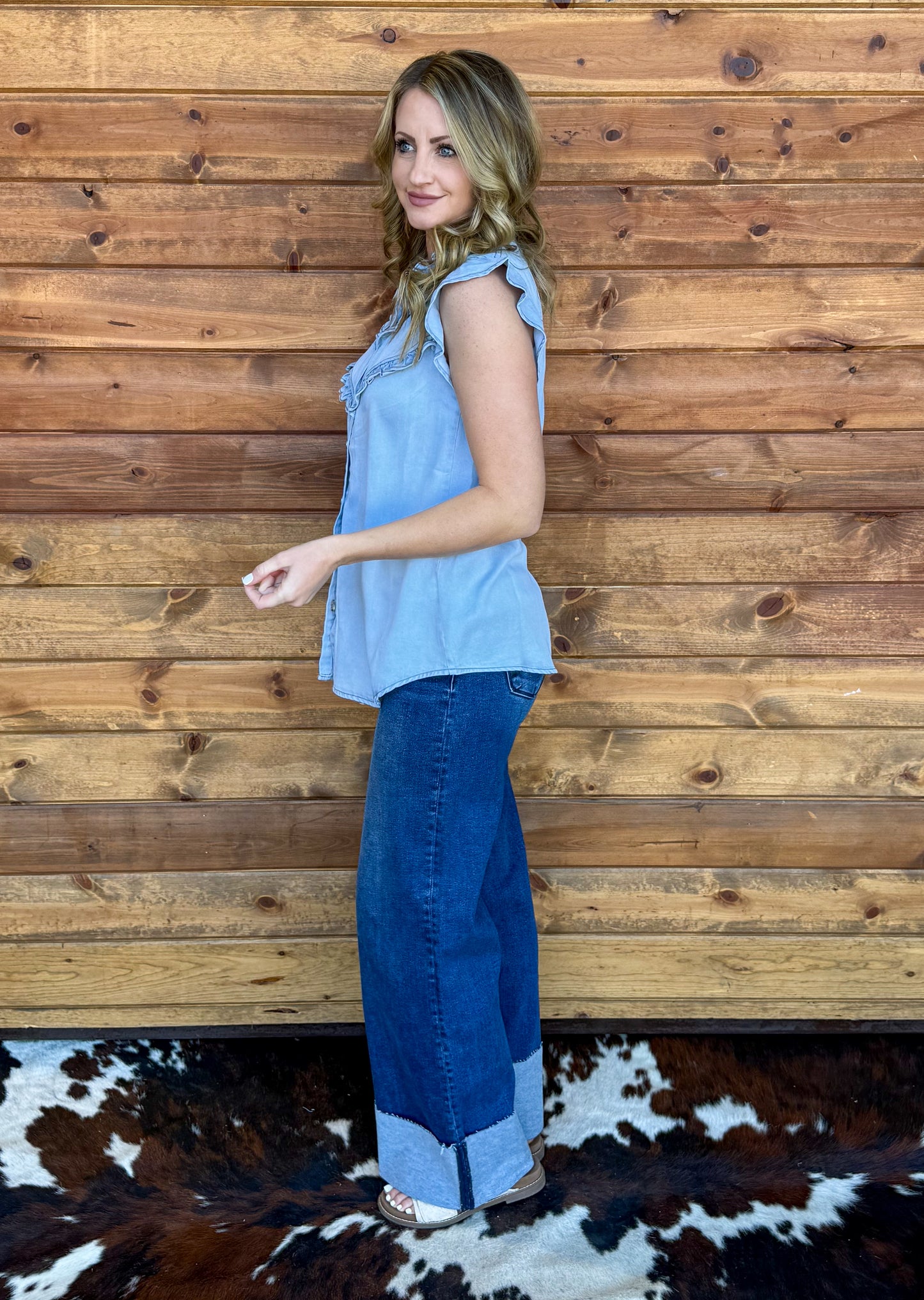 The Ruffled Cowgirl Blouse *Light Blue