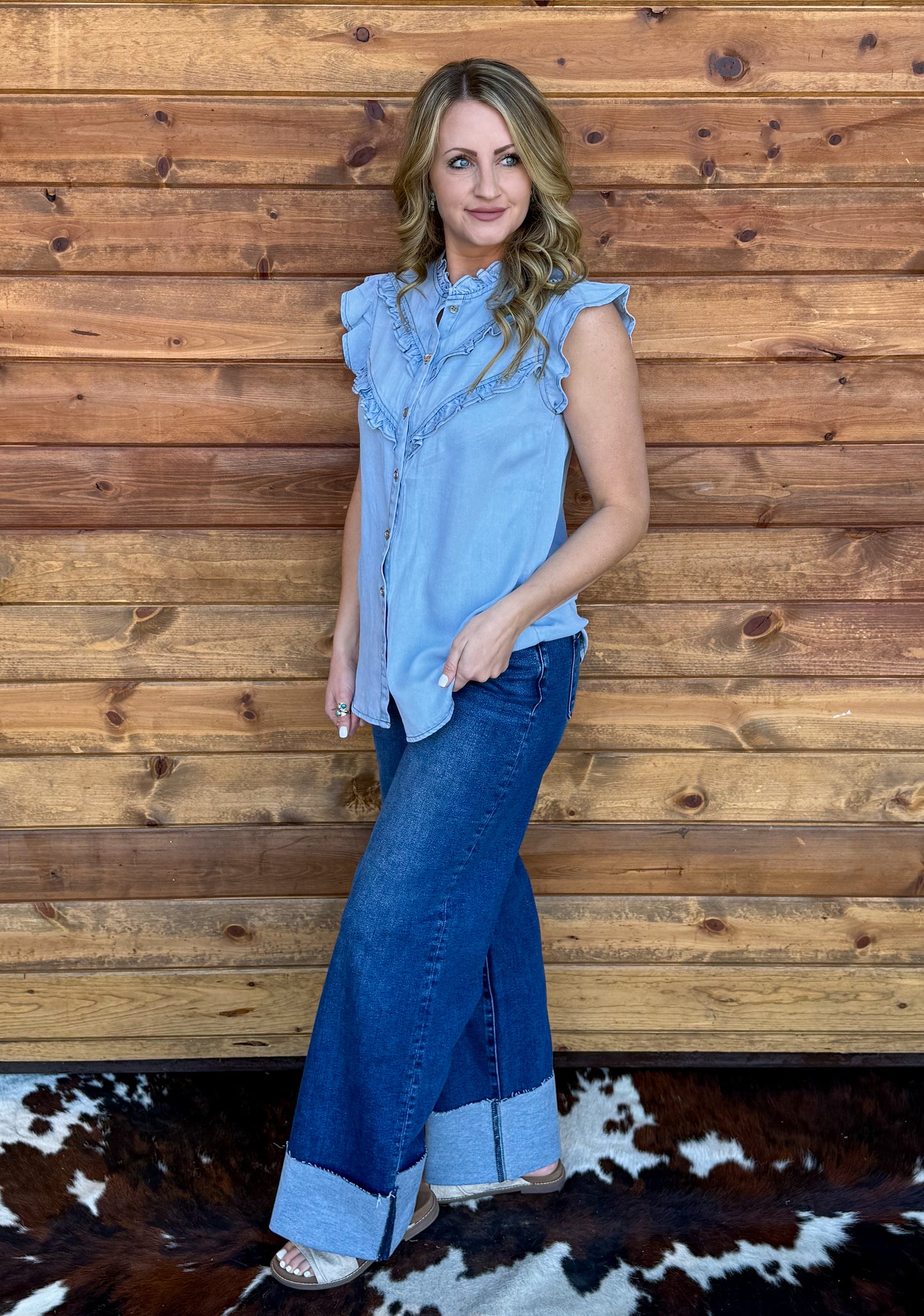 The Ruffled Cowgirl Blouse *Light Blue