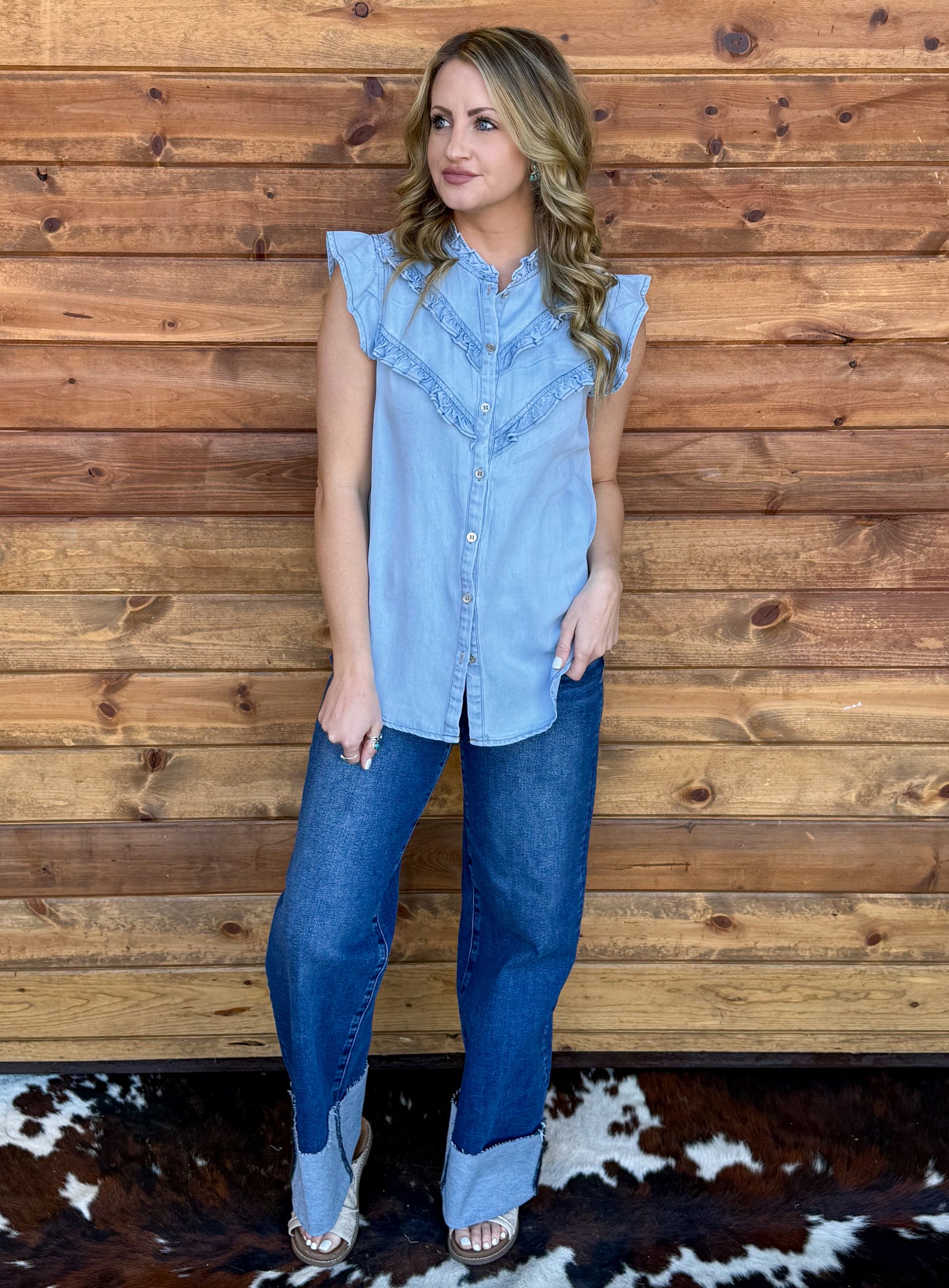 The Ruffled Cowgirl Blouse *Light Blue
