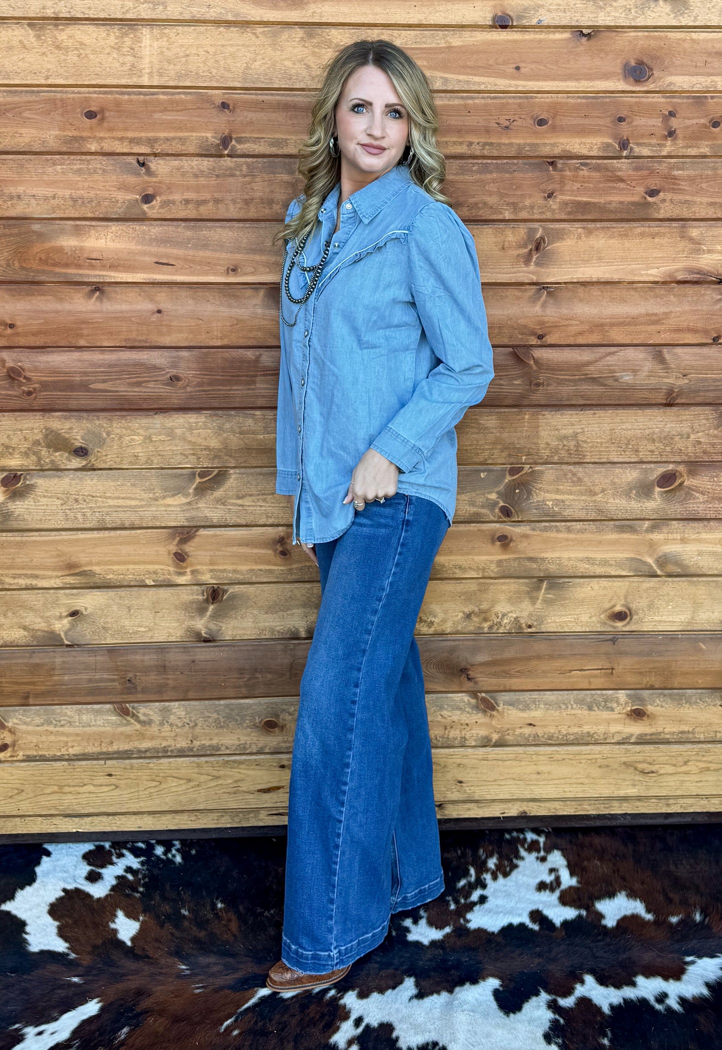 Rowdy Ruffles Denim Top *Light Wash