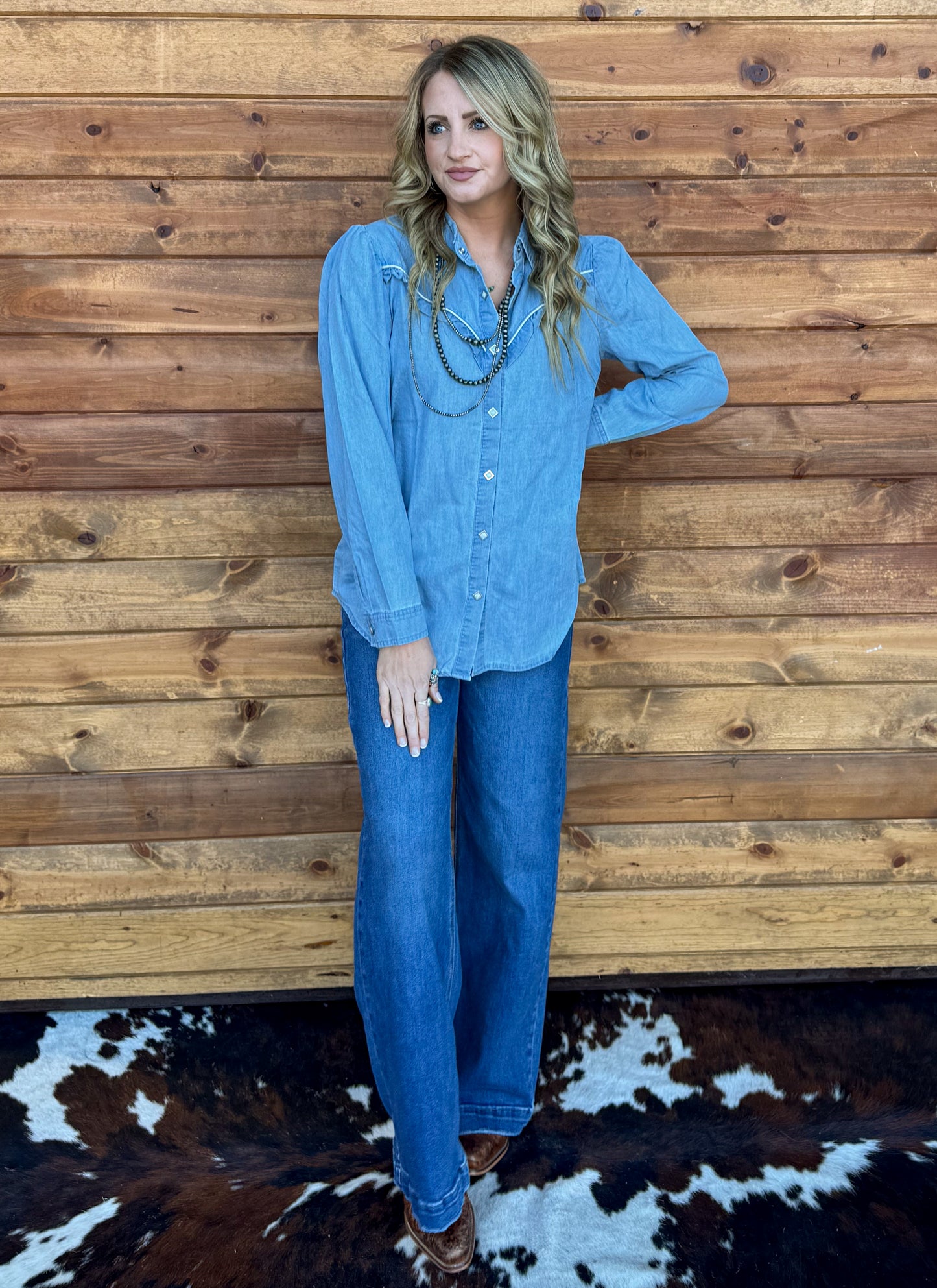 Rowdy Ruffles Denim Top *Light Wash