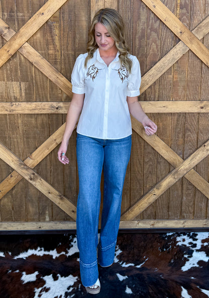 Horse Button-Up Top