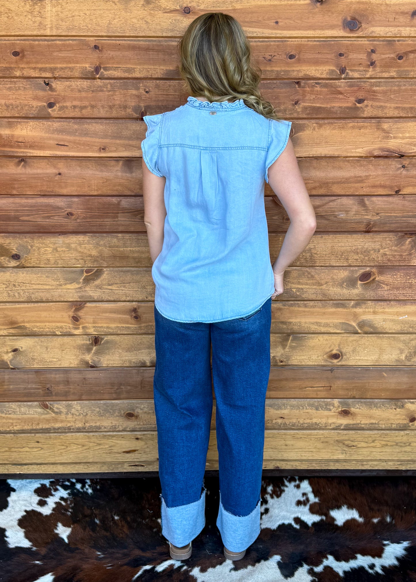 The Ruffled Cowgirl Blouse *Light Blue
