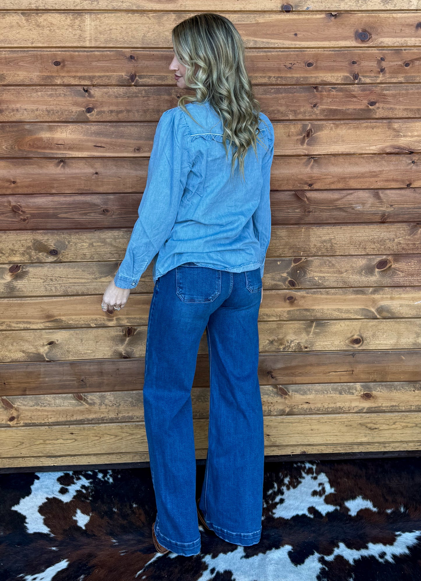 Rowdy Ruffles Denim Top *Light Wash