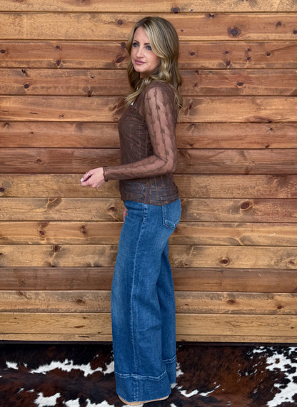 Lariat Lace Mesh Top *Chocolate