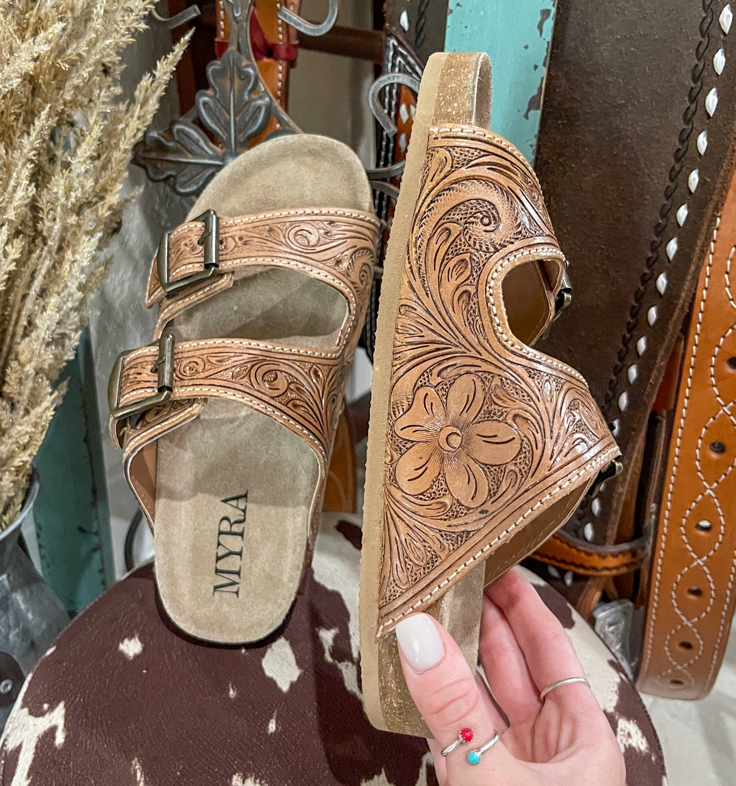 Darla Hand-Tooled Sandals