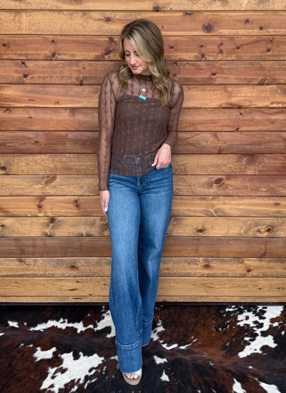 Lariat Lace Mesh Top *Chocolate
