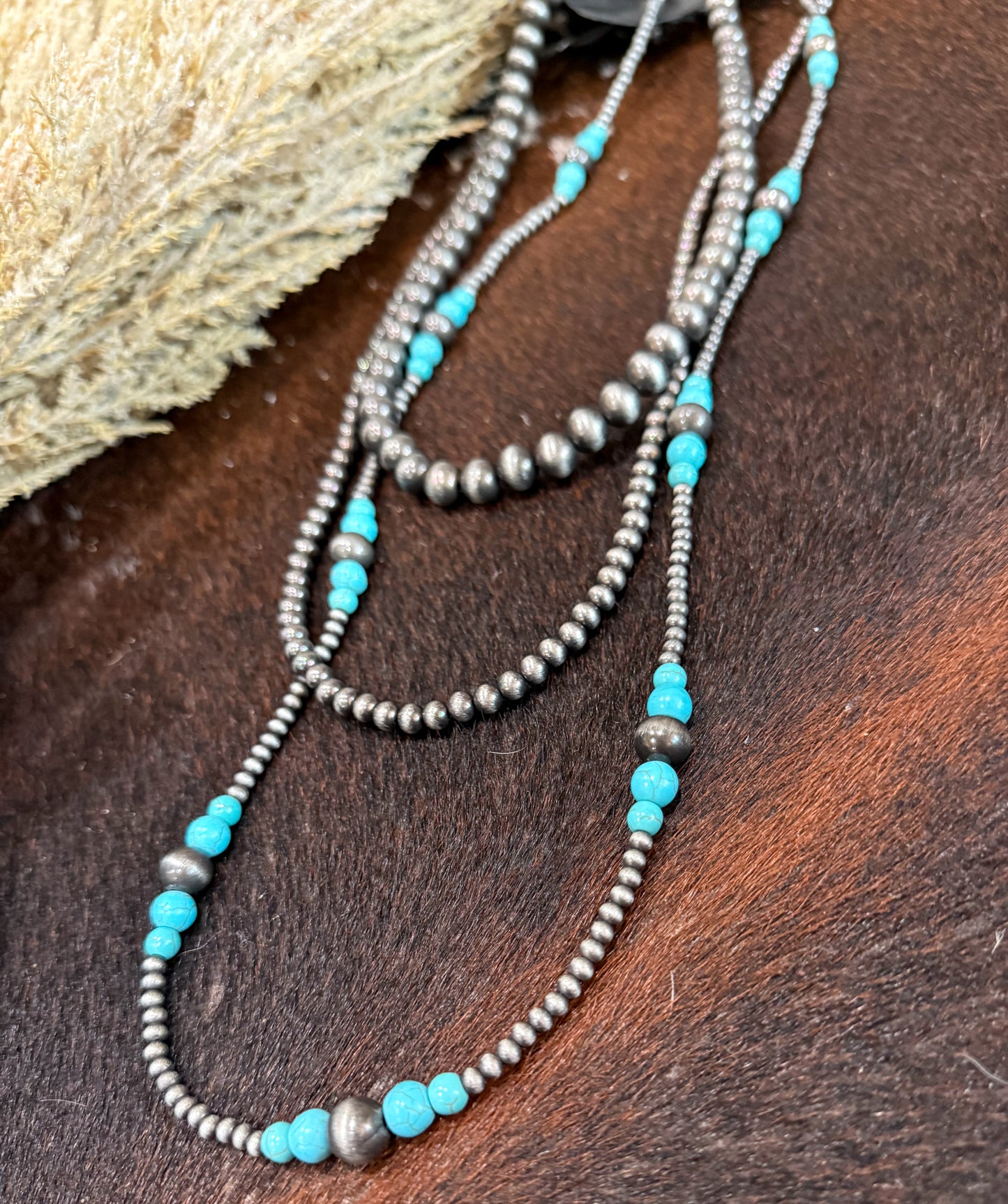 36” 3 Strand Navajo Pearl & Turquoise Necklace