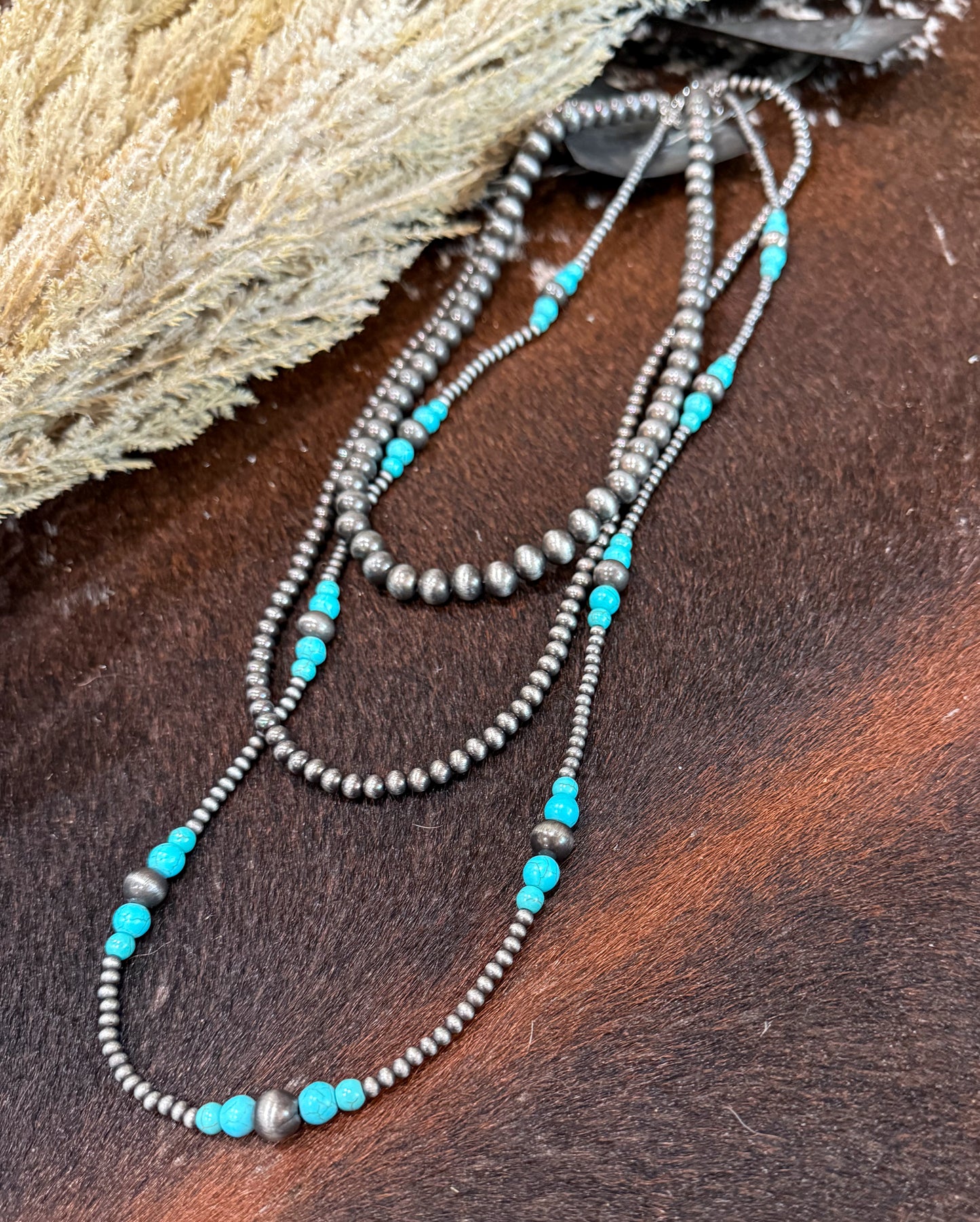 36” 3 Strand Navajo Pearl & Turquoise Necklace