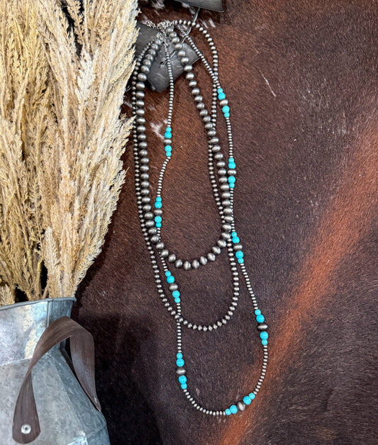 36” 3 Strand Navajo Pearl & Turquoise Necklace