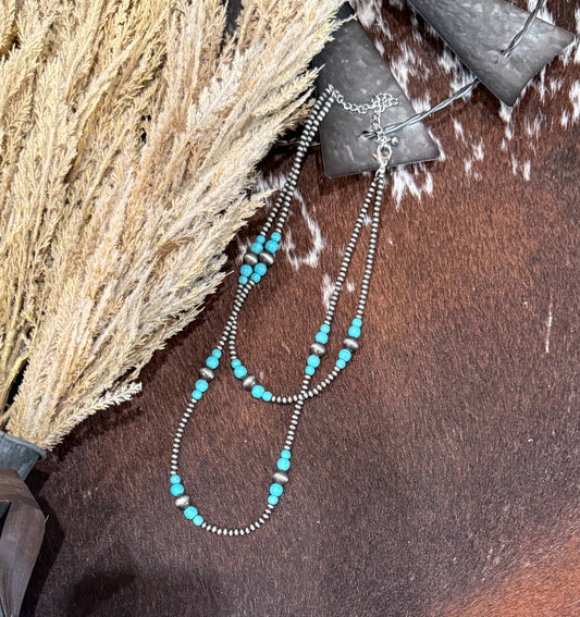 22” 2 Strand Navajo & Turquoise Necklace
