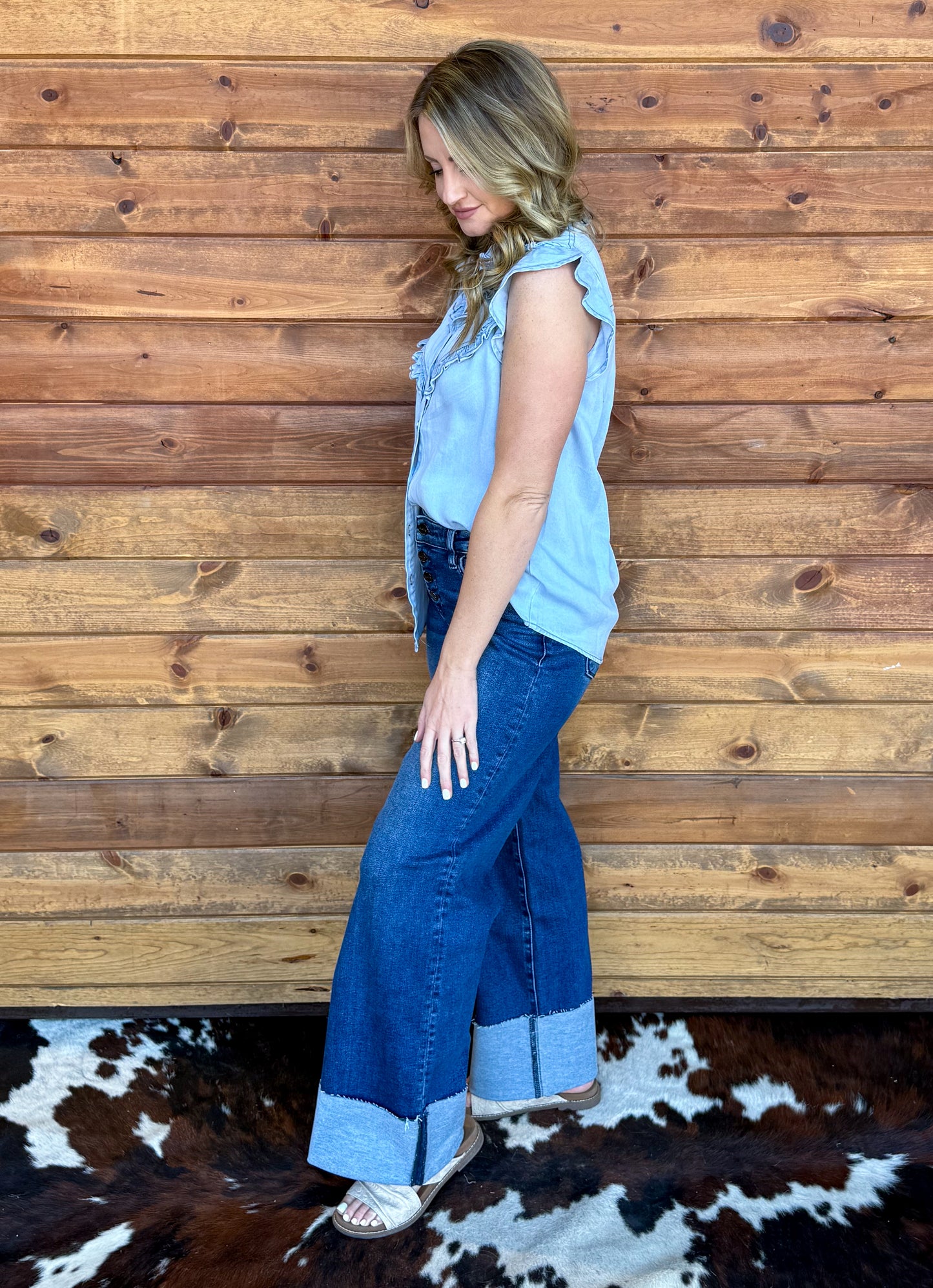 The Ruffled Cowgirl Blouse *Light Blue