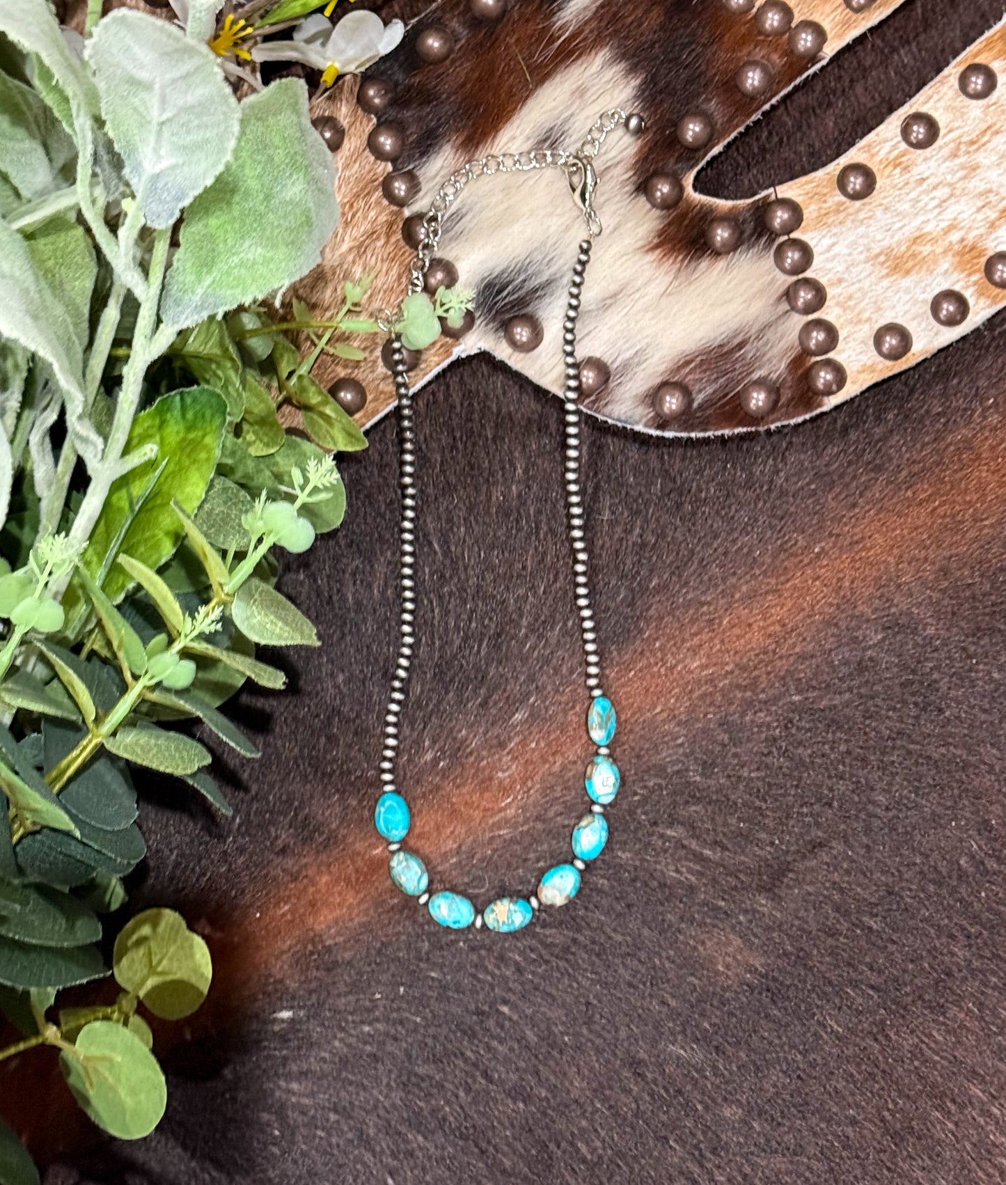 15” Navajo Pearl Oval Turquoise Necklace