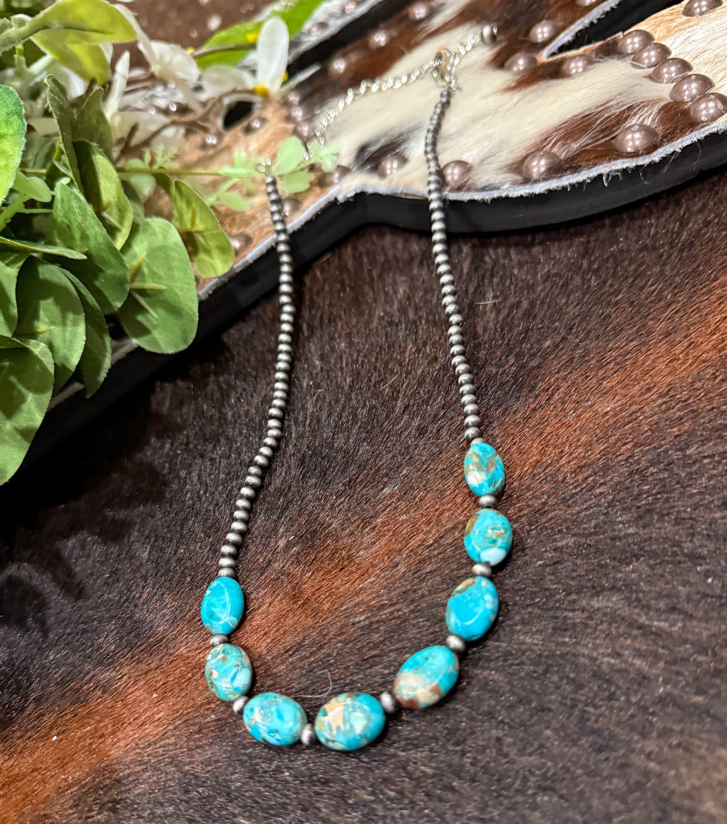 15” Navajo Pearl Oval Turquoise Necklace