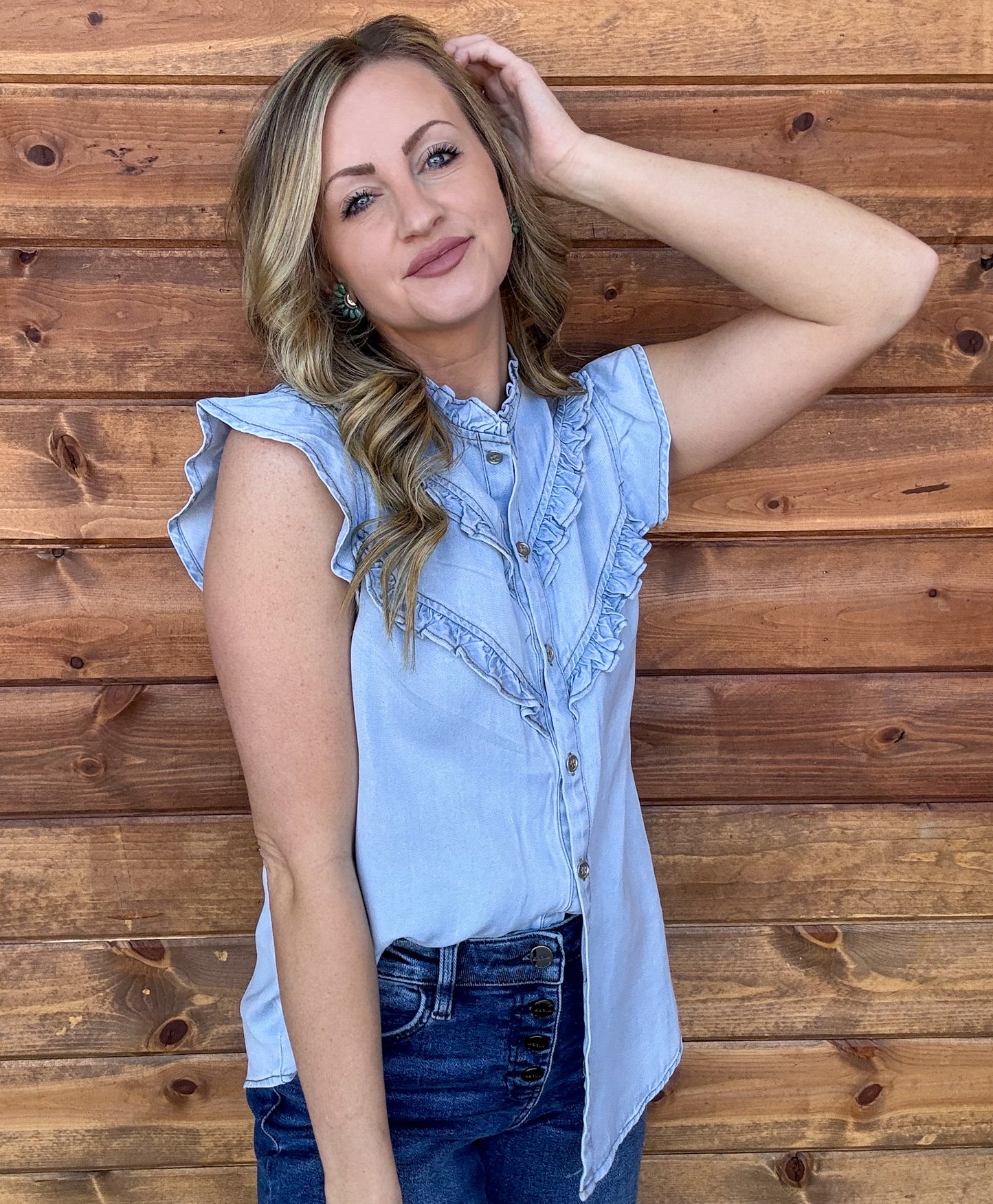 The Ruffled Cowgirl Blouse *Light Blue
