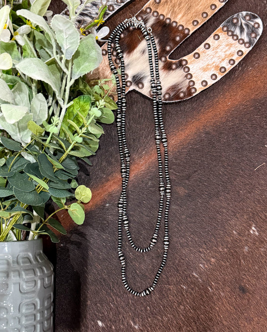 66” Black & Silver Beaded Necklace