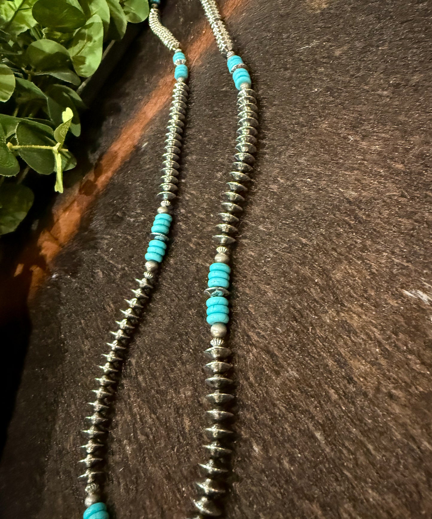 40” Silver Disc & Turquoise Necklace