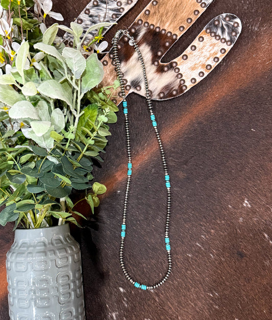 40” Silver Disc & Turquoise Necklace