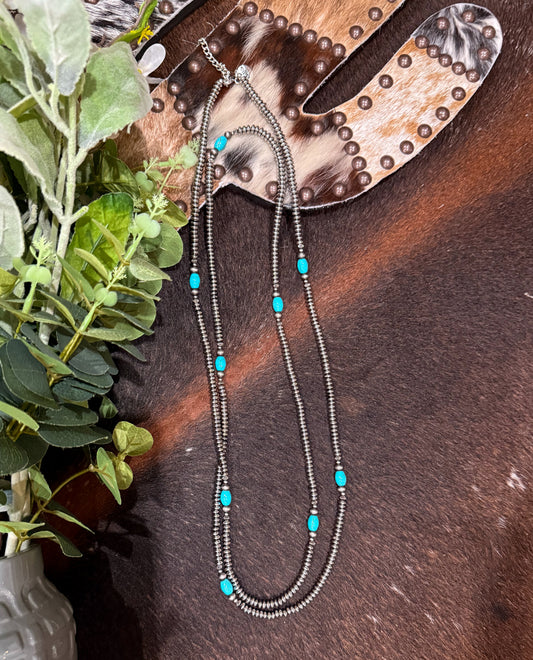 66” Silver Disc & Turquoise Necklace