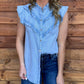 The Ruffled Cowgirl Blouse *Light Blue