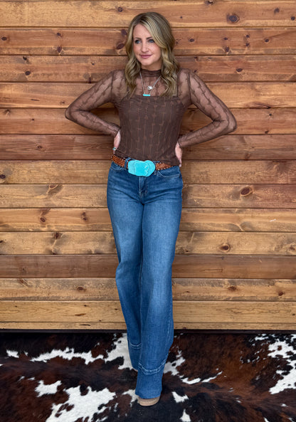 Lariat Lace Mesh Top *Chocolate