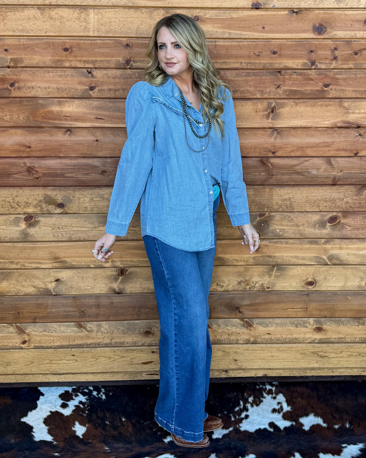 Rowdy Ruffles Denim Top *Light Wash