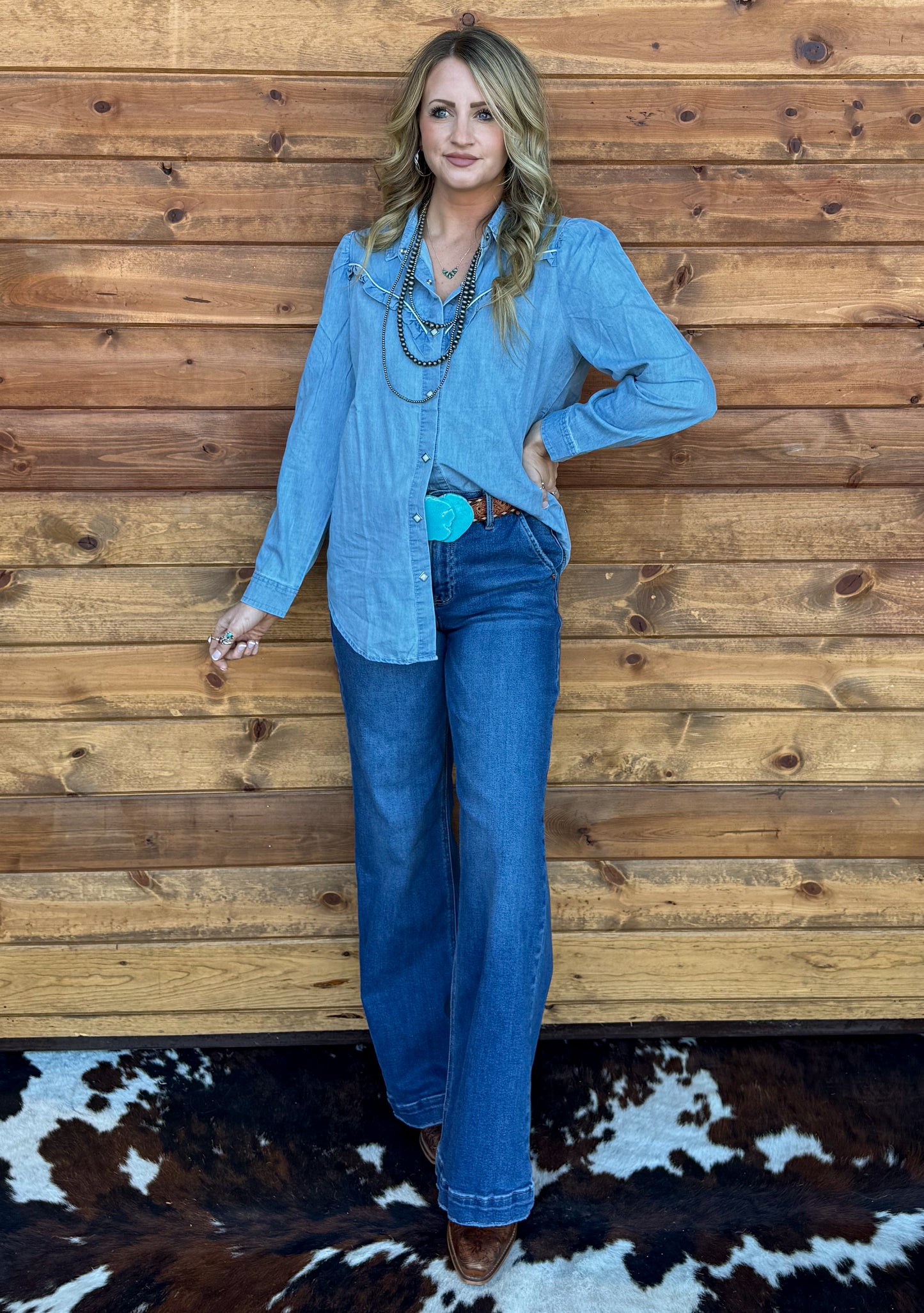 Rowdy Ruffles Denim Top *Light Wash