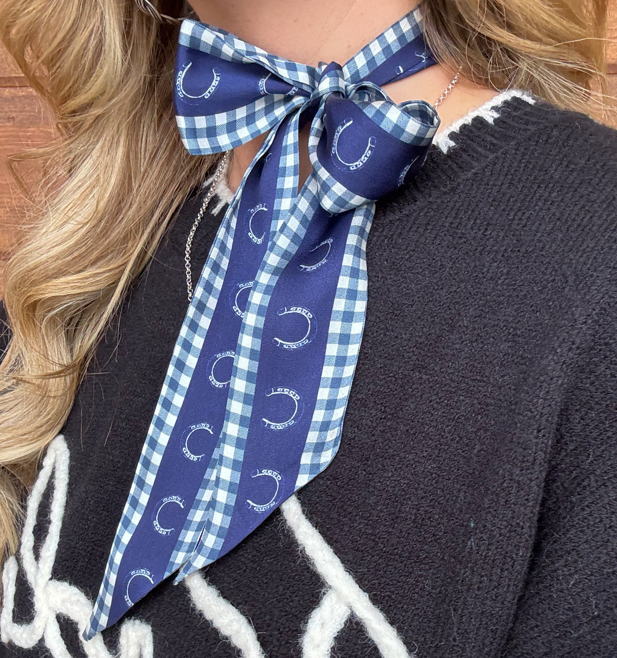 Horseshoe & Gingham Twilly *Navy