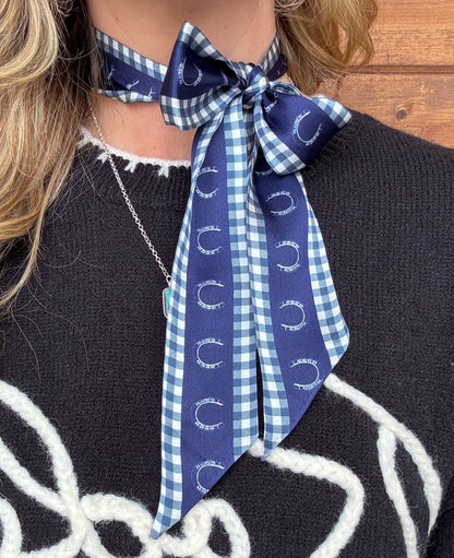 Horseshoe & Gingham Twilly *Navy